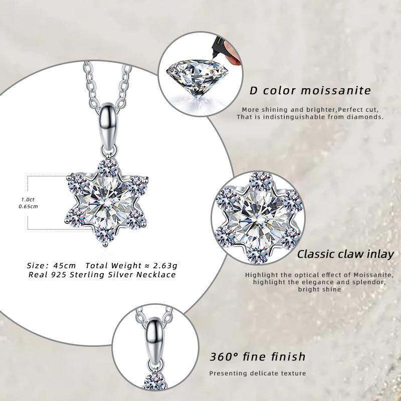 Bague Ringen 100% серебро 925 пробы, изысканное ожерелье, 1 карат, муассанит, классический кулон в виде снежинки для женщин, свадебные модные ювелирные изделия, подарки