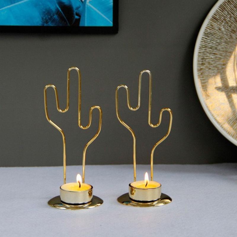 European Cactus Shape Metal Candle Holder Iron Tealights Candle Stand Round Candlesticks Vintage Desktops Decorations