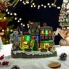 Gift for Christmas Party 2Pcs Train Music Box with Rotating Light, Snow Village Carousel Atmosphere Enhancers Ornament, Battery/USB Powered