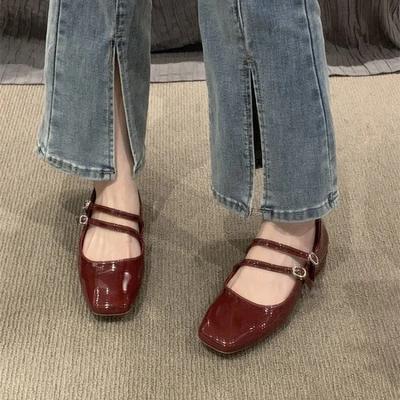 2025 Модные женские туфли Мэри Джейн на высоком каблуке с квадратным носком, неглубоким низким каблуком, с пряжкой на ремне, классические туфли в стиле ретро и повседневная обувь