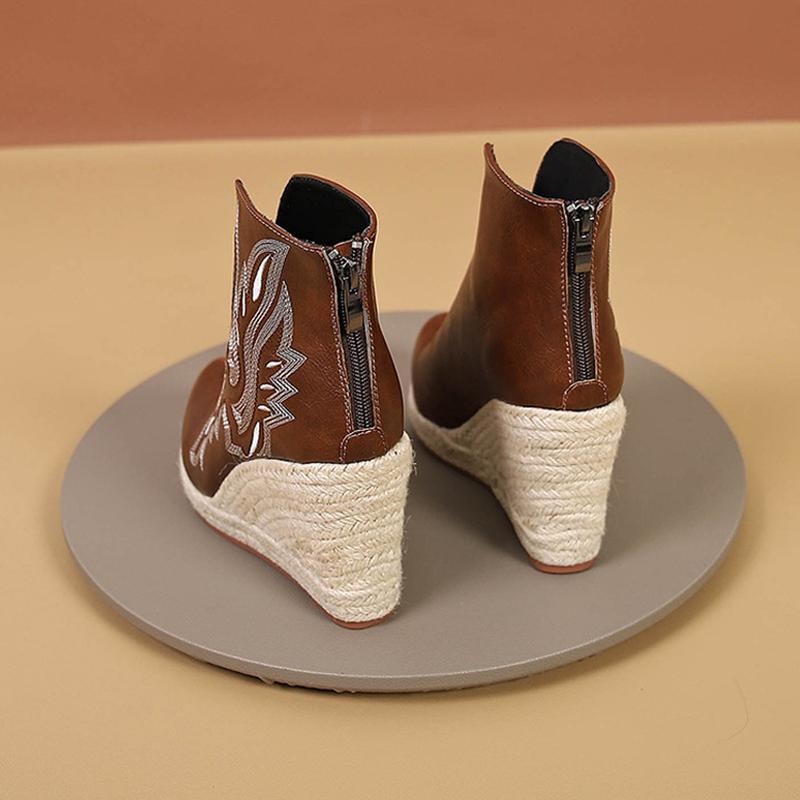 Fashion 2025 Autumn Early Winter Shoes Women Ankle Boots Fashion Ladies Platform Modern Wedge Heels 10cm Black Plus Size 42 D556