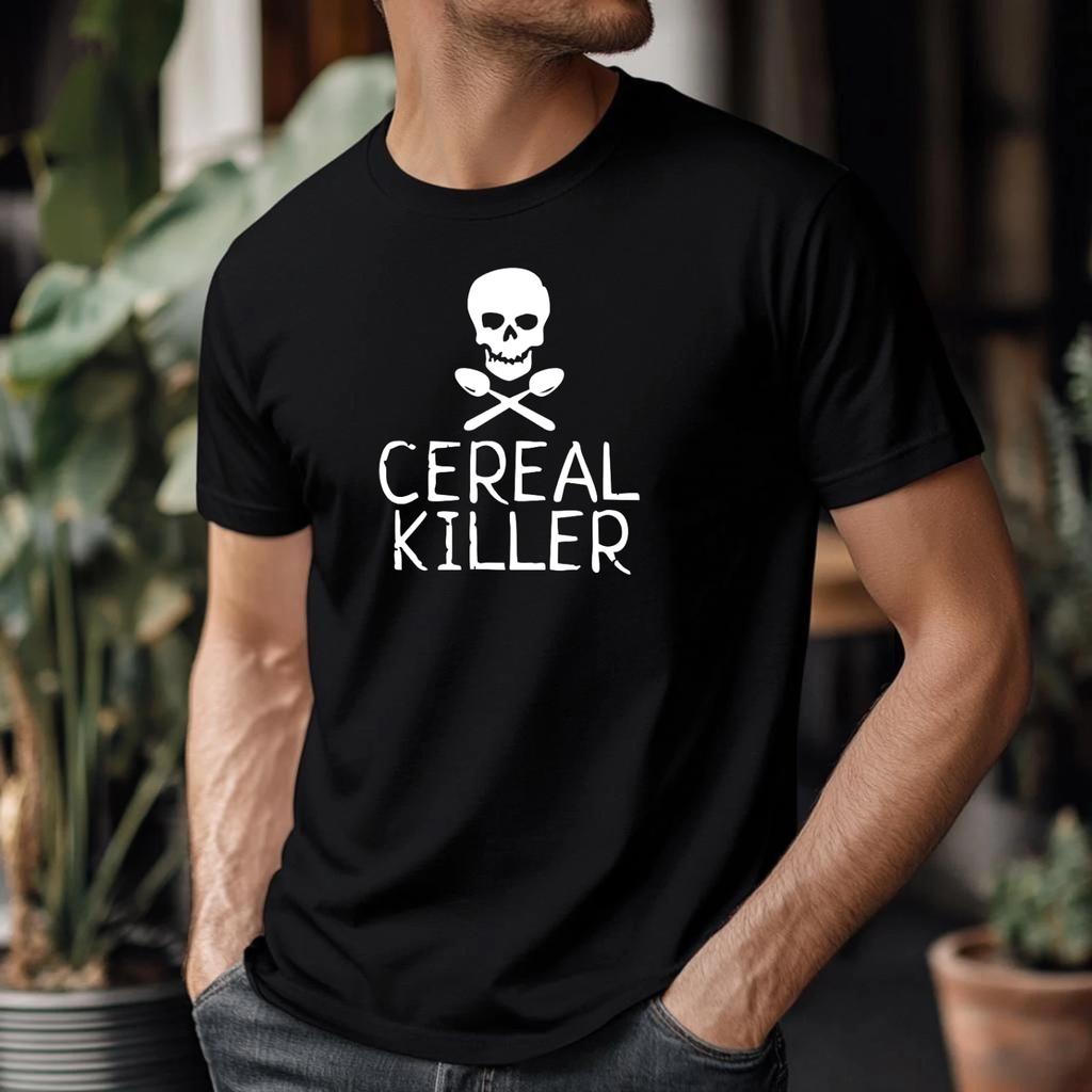 Breakfast Graphic T-shirt Cereal Killer, Skeleton Style Unisex 100% Cotton T-Top