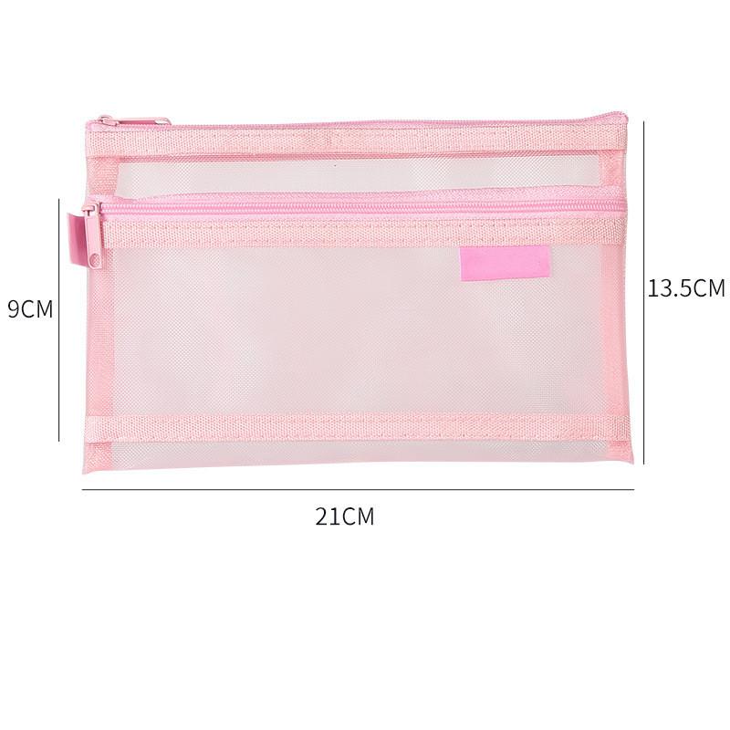 Large Capacity Simple Color Pencil Case Student Exam Series Hand Account Net Yarn Transparent Stationery Storage Supplies Bag