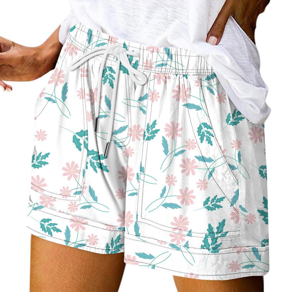 Women's Casual Summer Elastic Beach Shorts Print Casual Shorts