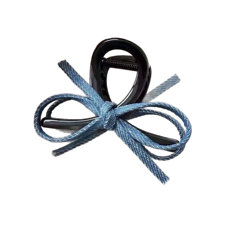 Salt And Sweet Simple Denim Bow Grab Clip Women'S New Back Head Hair Clip Shark Clip Hairpin Headdress