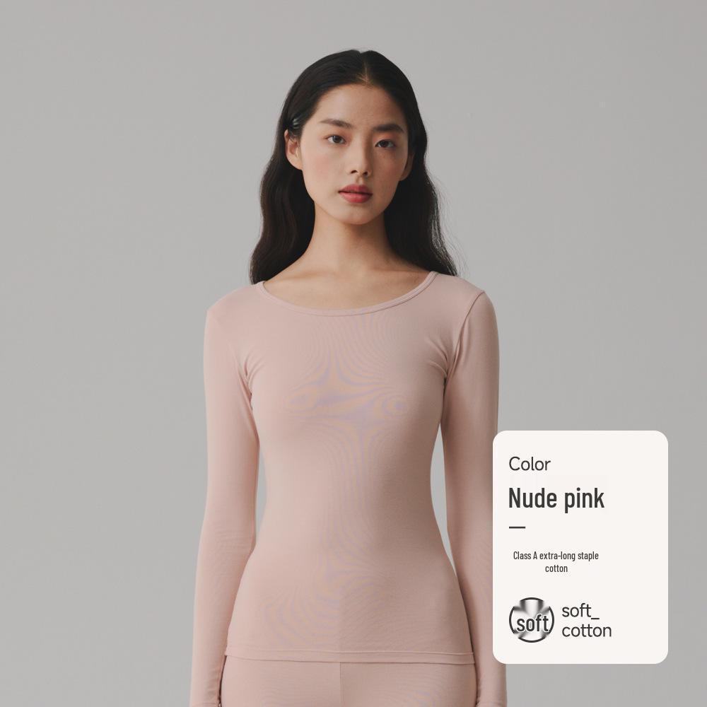 Женский однотонный топ из чистого хлопка с длинными рукавами