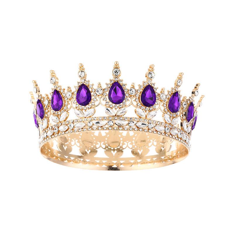 В стиле ретро Барокко Сплав Круглый Кристалл Инкрустированный Королева Большая Корона Церемония Совершеннолетия Принцесса Невеста Тиара