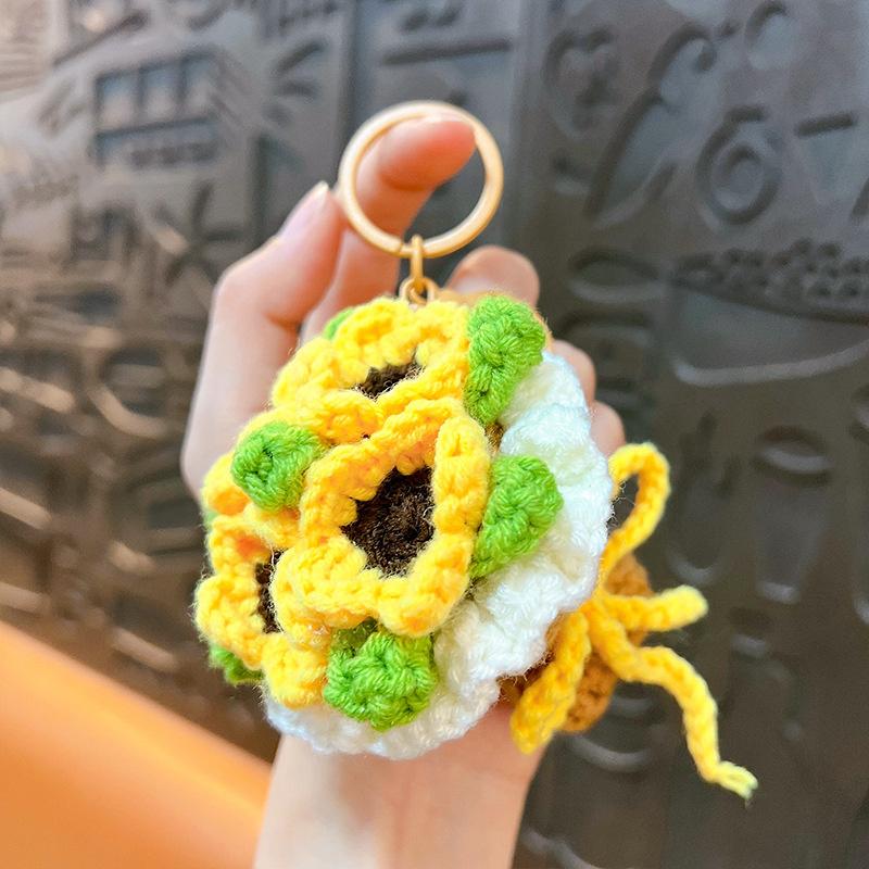 Sale Wool Crochet Mini Bouquet Hand-Woven DIY Rose Sunflower Bag Pendant Bag Charm