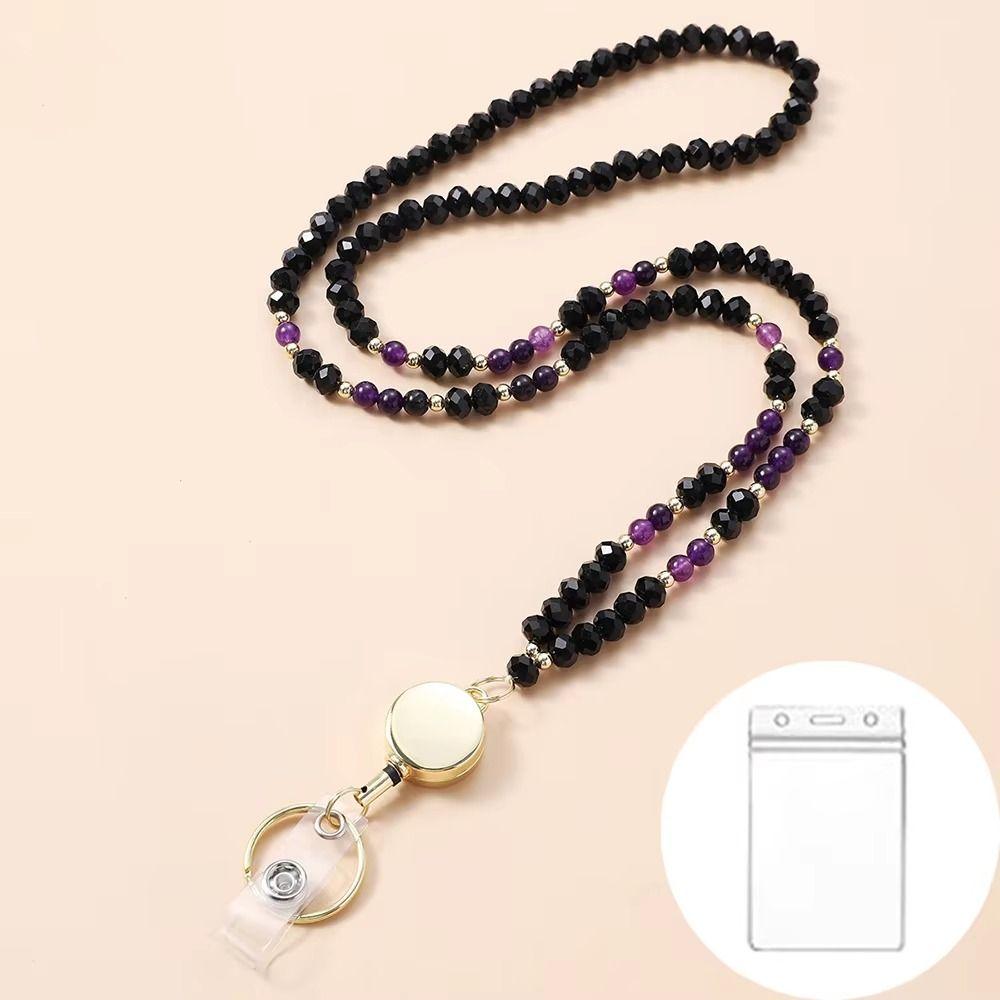 Fashion Crystal Beads Lanyard for ID Badges Natural Badge Card Holder  Nurse Accessories