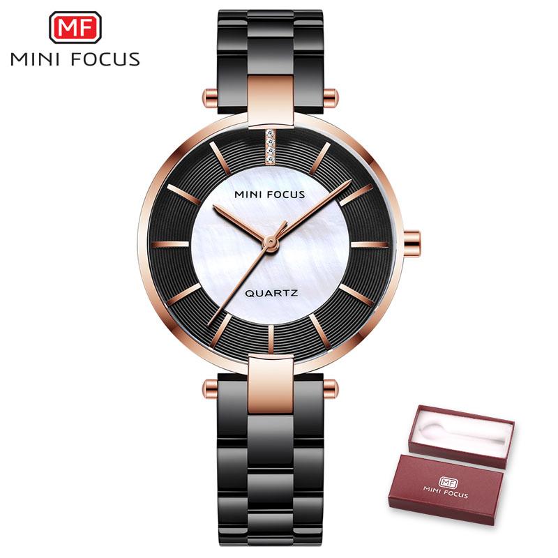 MINI FOCUS Women's Rose Gold Wrist Watches Simple Stainless Steel Bracelet Waterproof Dress Quartz Watch for Lady Woman 0224Rose