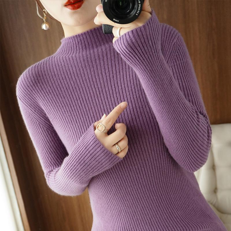 INDFS Женская мода Повседневный Осень Зима Однотонный Принт Длинный Рукав Полуводолазка Свитера