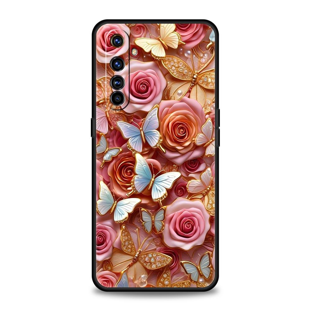 Модный чехол для телефона Realme 13 12 11 10 9 Pro Plus GT3 GT2 C21 C25 C35 C53 C55 C67 Pro с рисунком «Бабочка и цветок», из мягкого ТПУ