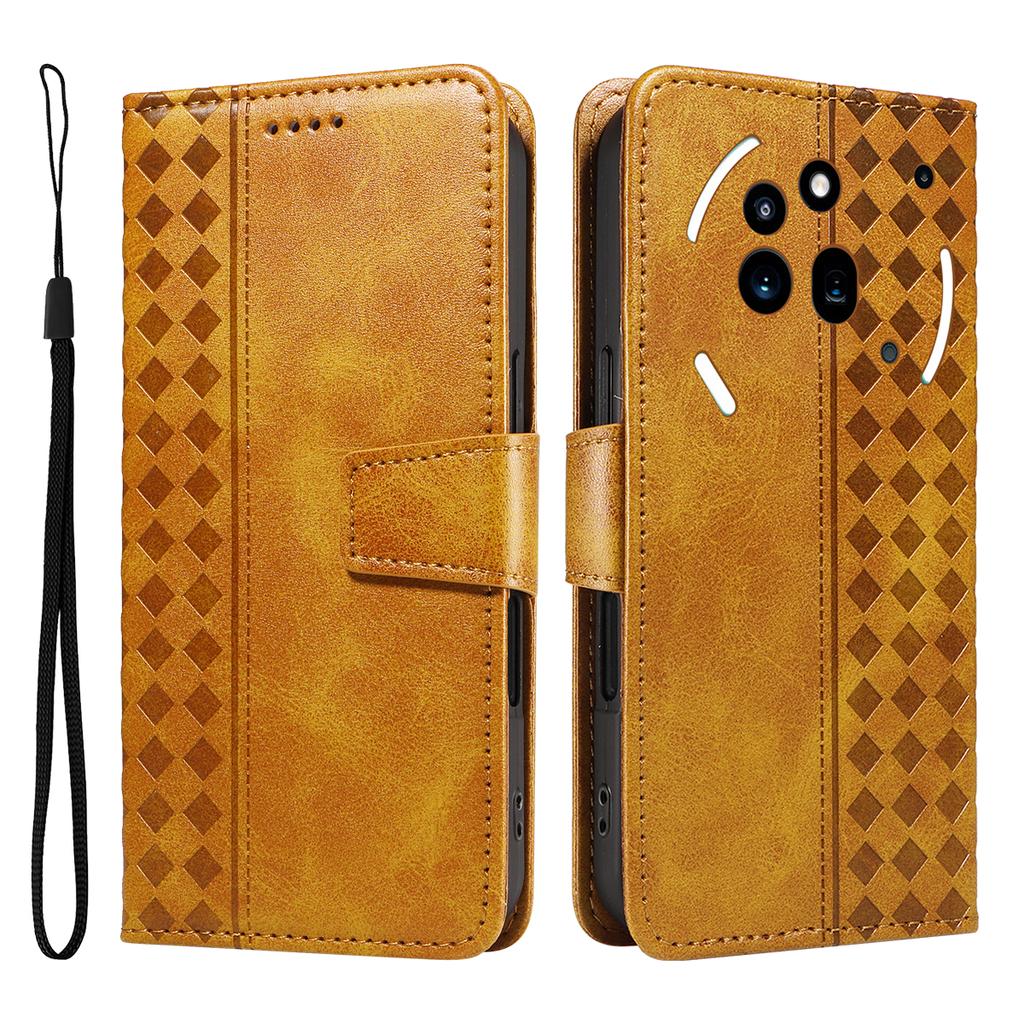For Nothing Phone (3a) Pro Leather Case Wallet Stand Grids Imprint Phone Cover with Strap