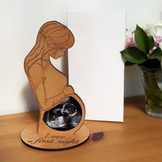 Ultrasound Photo Frame Desktop Decoration Wooden Baby Sonogram Picture Frame Ornament Pregnancy Announcement Expectant Mother