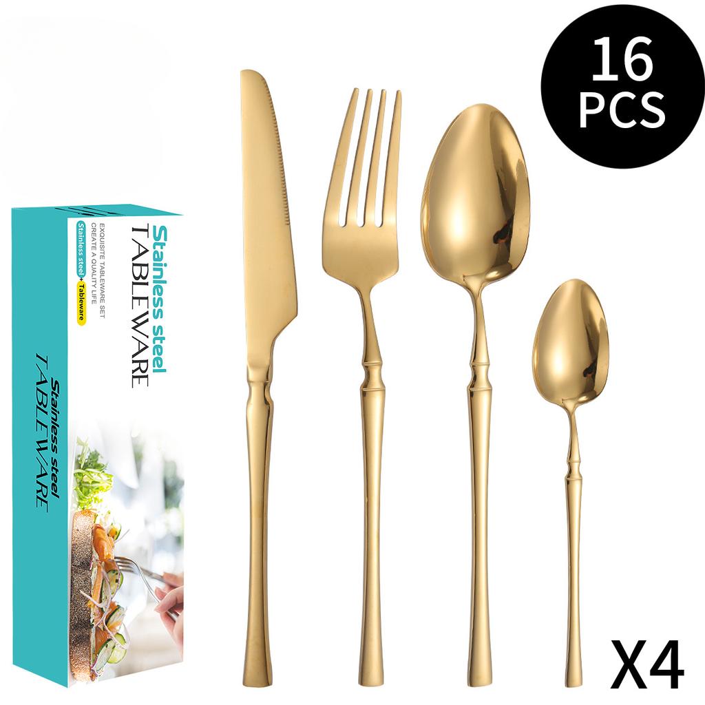 Stainless Steel Ins French Style Small Waist Light Luxury Retro Style Spork for Western-Style Food 16-Piece Set