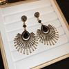 Exaggerated Tassel Dangle Earrings Light Luxury Vintage Earrings Rhinestone Peacock Earrings  Party