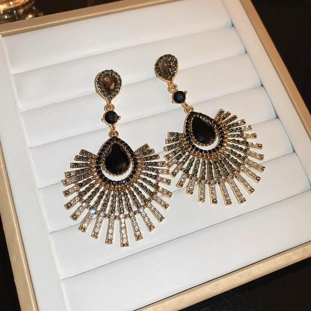 Exaggerated Tassel Dangle Earrings Light Luxury Vintage Earrings Rhinestone Peacock Earrings  Party