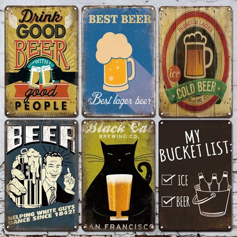 Tin Sign Beer Slod Here Vintage Metal Plaque Retro Metal Plate Funny Drink Vintage Iron Poster for Pub Club Man Cave Bar Decor