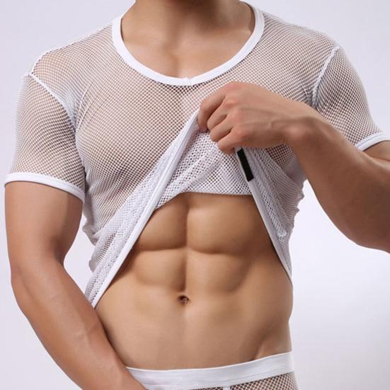 Мужские топы с V-образным вырезом, с коротким рукавом, с полым сетчатым дизайном, футболка однотонная, дышащая, в повседневном стиле, для ежедневной носки