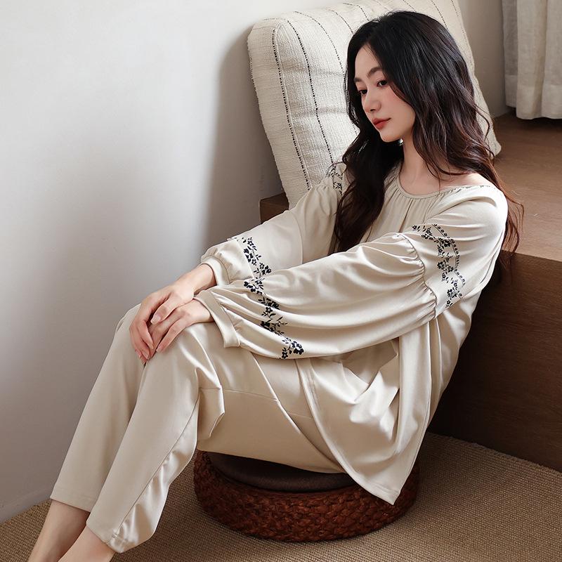 Women's Pure Cotton Long Sleeve Pajama Set with Chest Pads - 2025 Autumn Collection
