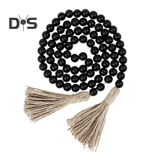 Wood Bead Garland Farmhouse Wall Hanging Decoration DIY Rustic Tassel Boho Bead String Ornament for Plant Pots Candle Holders