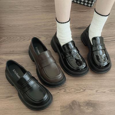Французские мокасины на платформе женские осенне-зимние универсальные туфли на толстом каблуке в стиле ретро с британским темпераментом с повышенным комфортом маленькие кожаные туфли