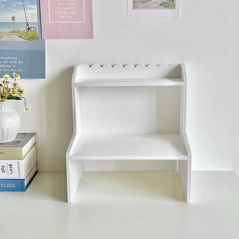 Double-Layer Desktop Organization Rack, Wood Fiber Board Painted Rectangular Storage Rack for Dormitory, Home, Office Display