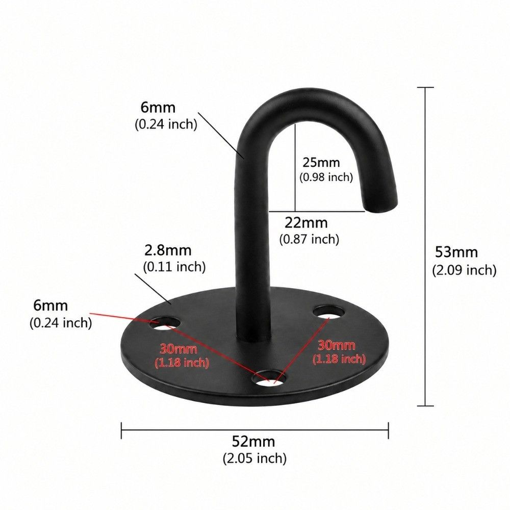 5 Pcs Black Pad Eye Plate Heavy Duty J Shaped Hook Convenient Ceiling Mount Hanger Hanging Plants