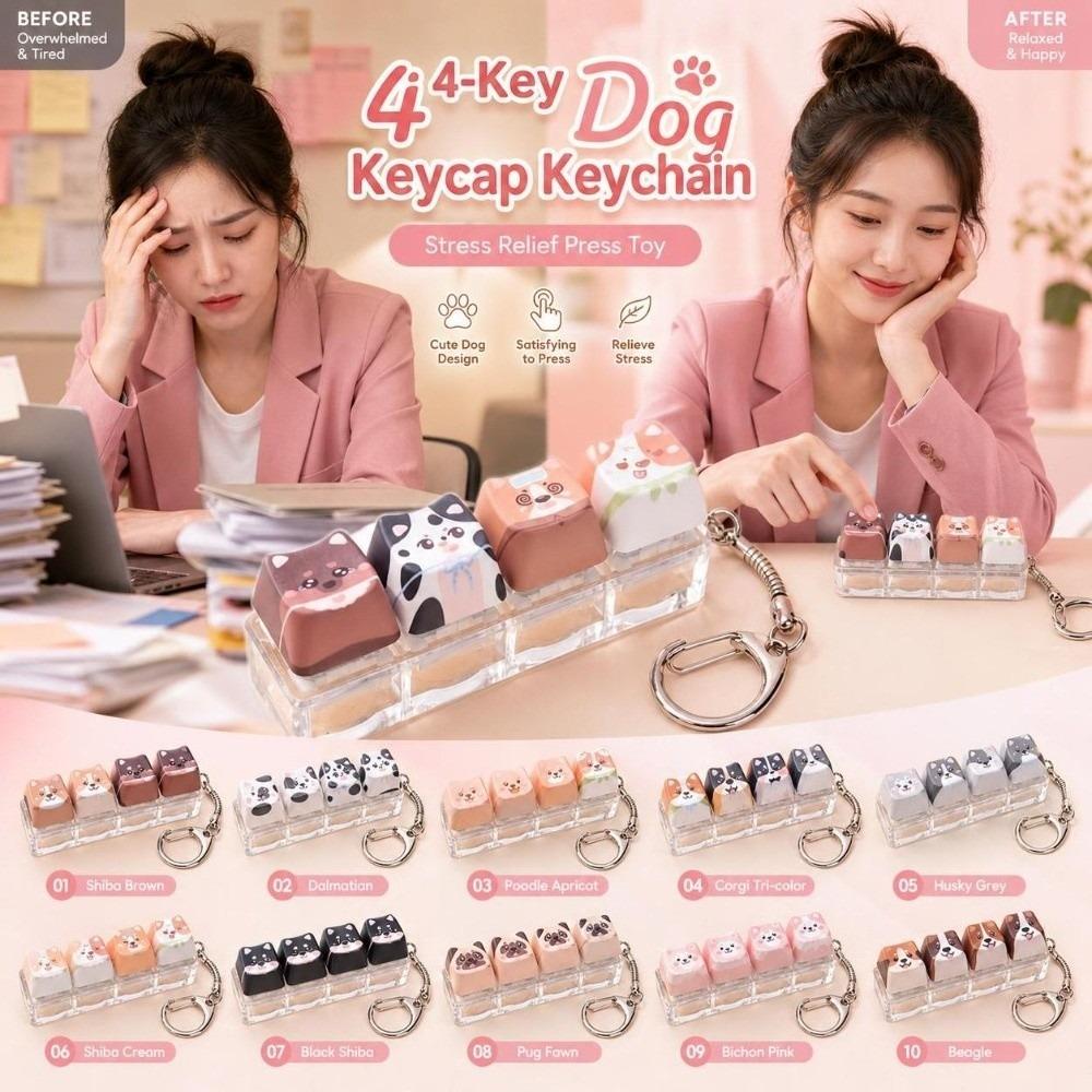 4 Keys Stress Relief Clicker Keyboard Calming Keychain Keys Children Adults