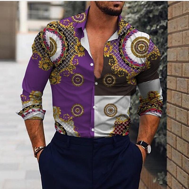 Spring Autumn Men's Shirt with Long Sleeves Collar Prints Complicated Gorgeous Temperament Business Shirts Men’s