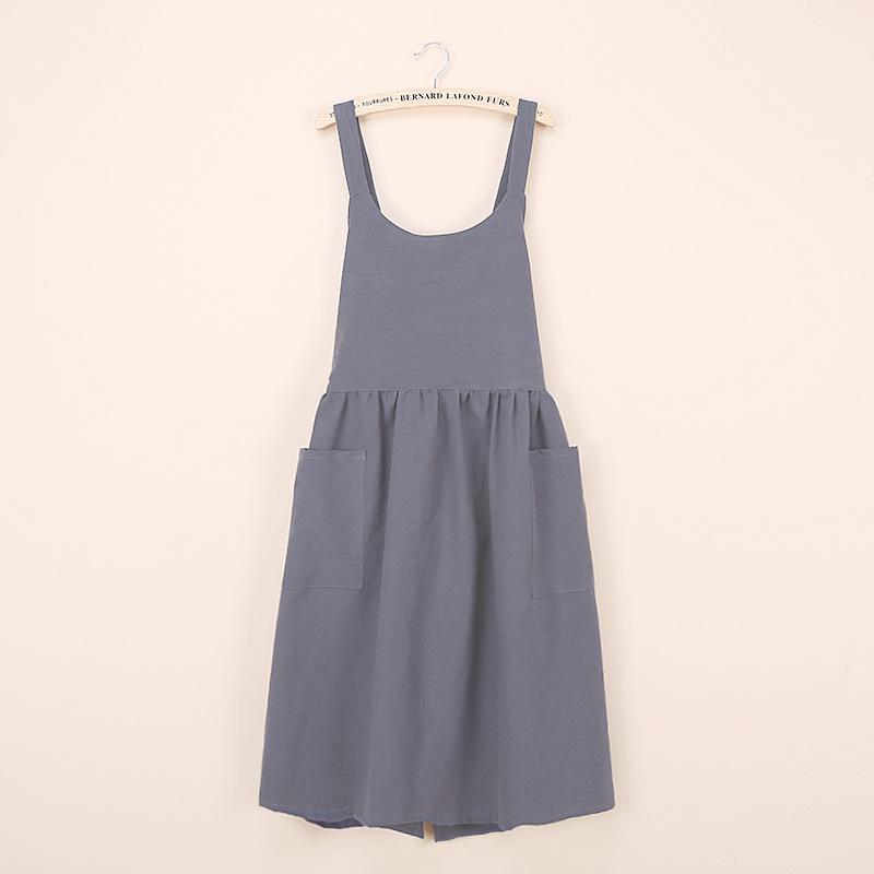 Korean Style Artistic Cotton Linen Long Kitchen Apron for Women