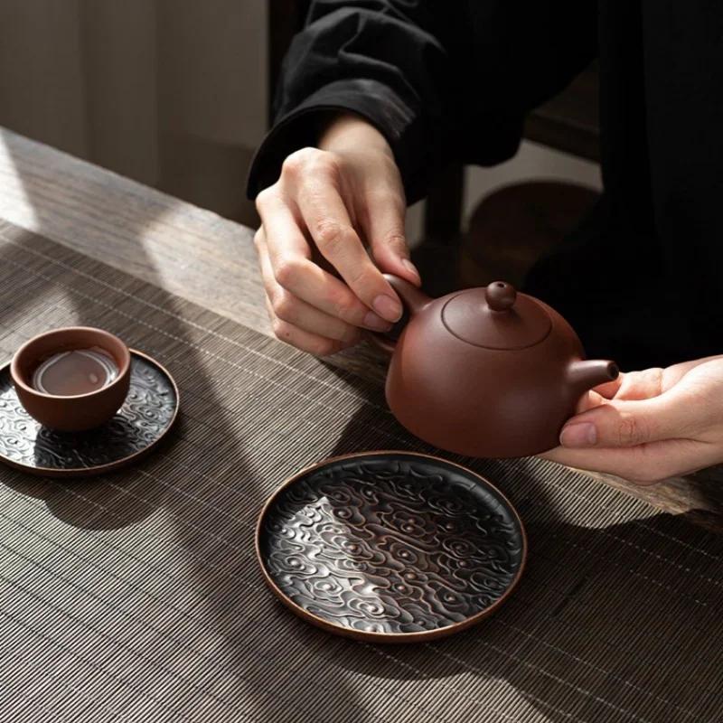 Ретро Сплав Круглый Квадратный Подставка Аксессуары для Чайного Набора Узор Счастливое Облако Подставка для Чашки Изоляционная Подкладка Коврик для Кофе Украшение Стола