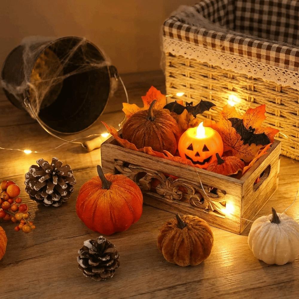 Soft Flocked Faux Pumpkin Tabletop Decor Halloween Artificial Decoration Thanksgiving Decor