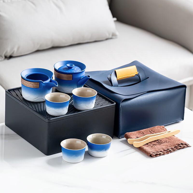 Rough Pottery Gradient Blue Tea Set