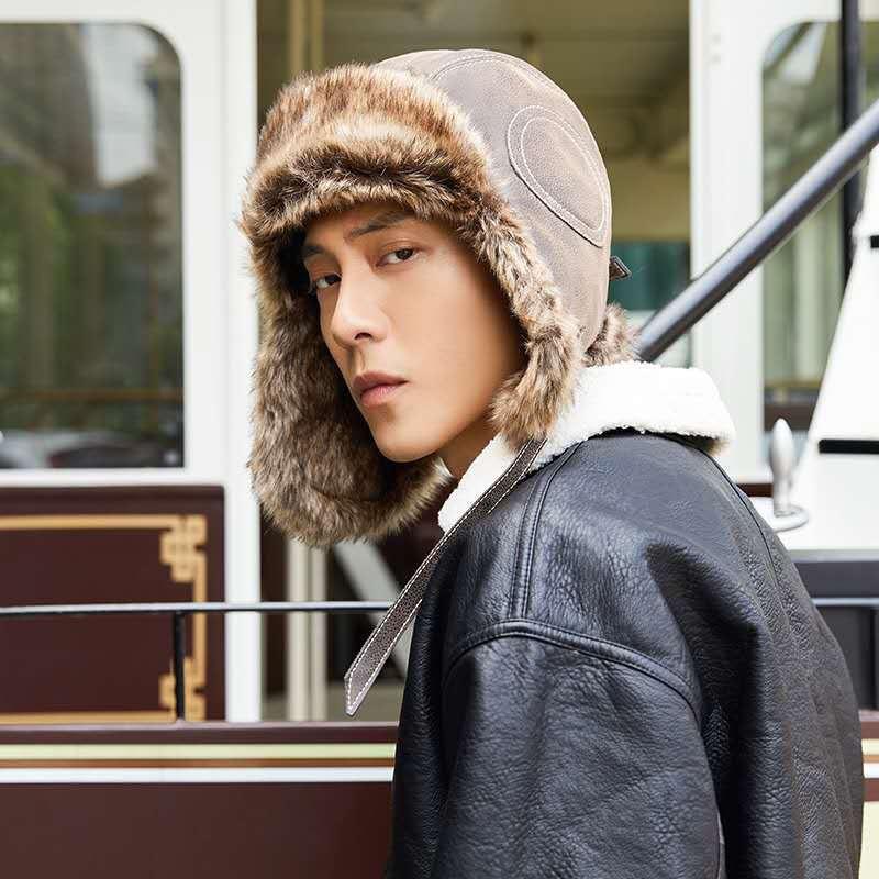Высококачественная кожаная лыжная кепка с мягкой подкладкой, мужская кожаная кепка-авиатор, осенне-зимняя утолщенная теплая кепка, кожаная шапка-ушанка, шапки-авиаторы