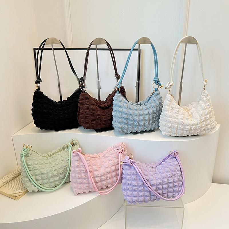 Canvas Wrinkle Bag for Women Shoulder Bags Pleated Bubbles Handbags Padded Casual Underarm Quilted Bag Tote Cloud Bag Purse