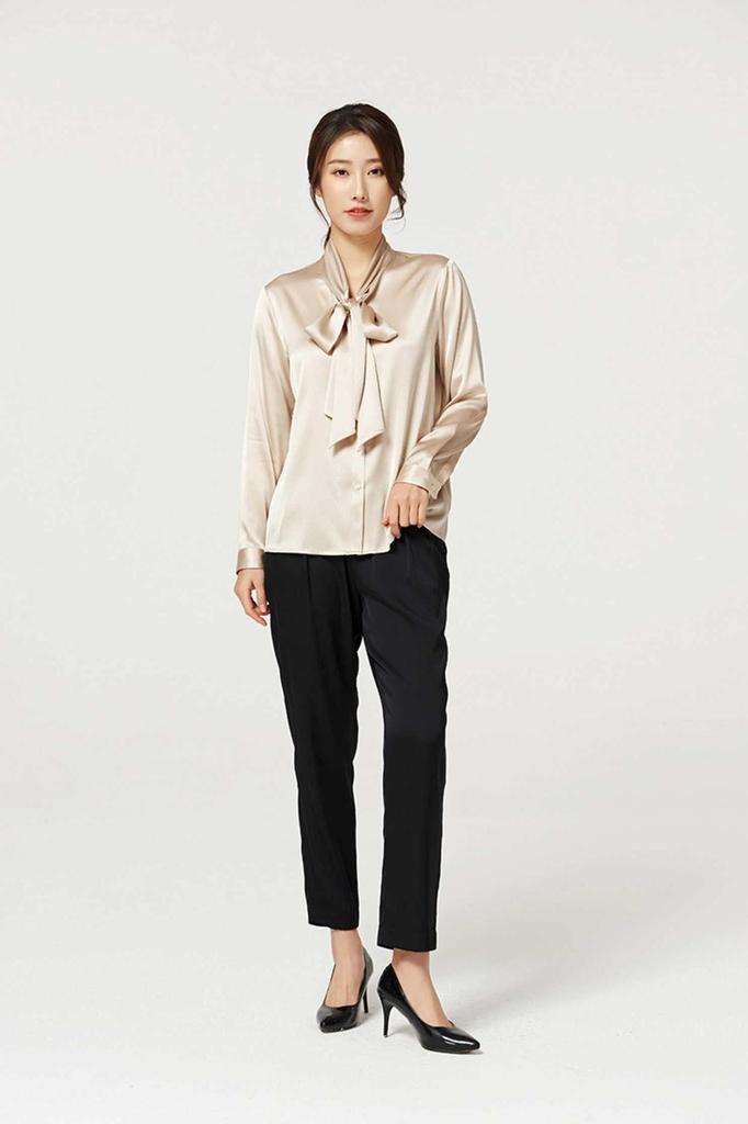 MAYUDAMA Шелковая блузка из тяжелого шелка с галстуком-бабочкой и большим длинным маленьким и большим выбором размеров и цветов Шампань лента, Весна/Осень, Рукав,