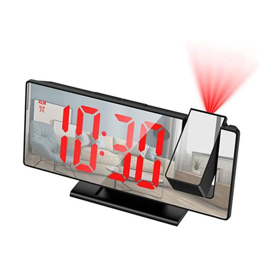 Будильник Температура Влажность Большой светодиодный дисплей 180 градусов Регулируемый проектор Повтор Спальня Настольное зеркало Цифровые часы