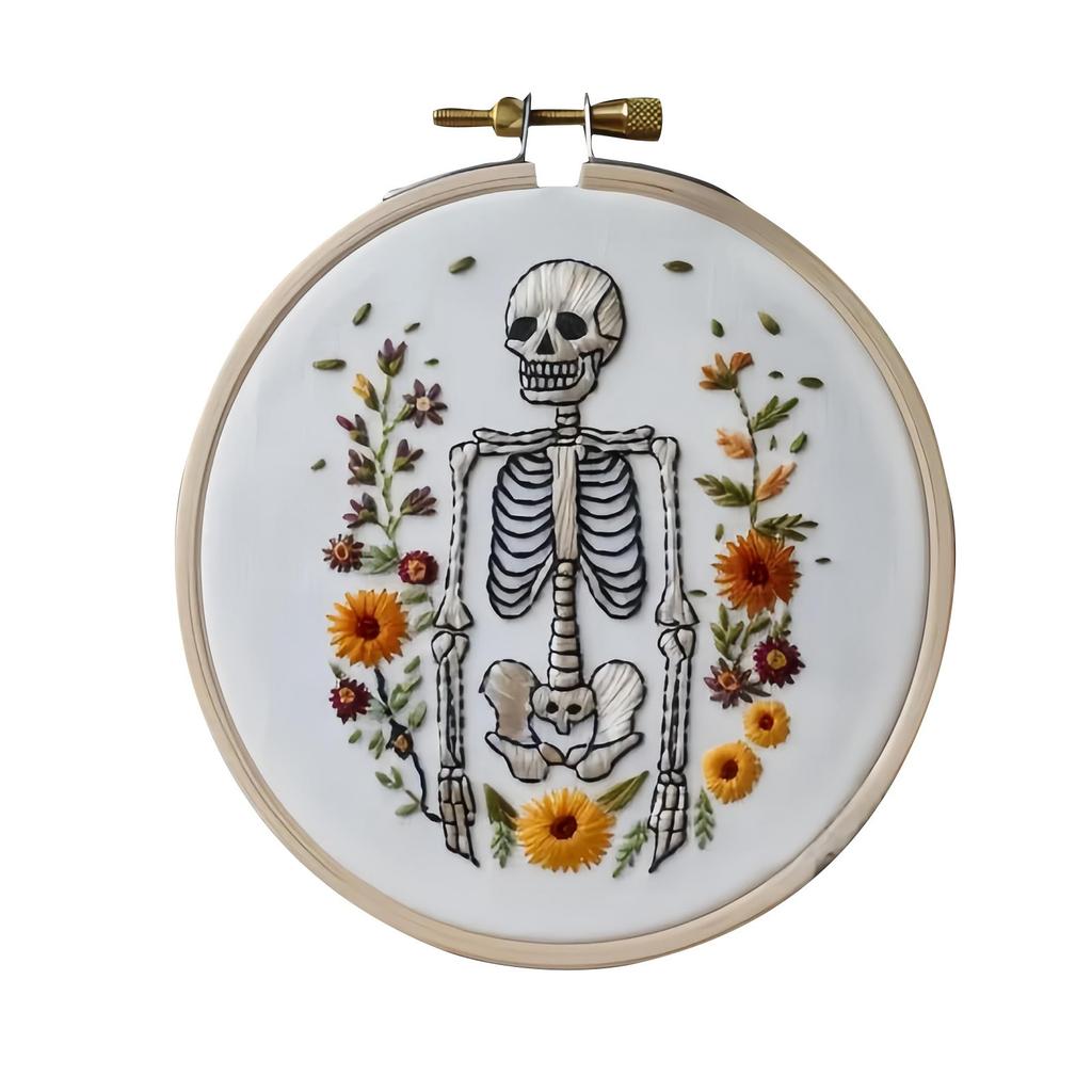 Floral Witch Hat Embroidery Kit Halloween Cross Material Set With Flower Pumpkin Patterns, DIY Hand Needlepoint Embroidery Craft Kit For Beginn