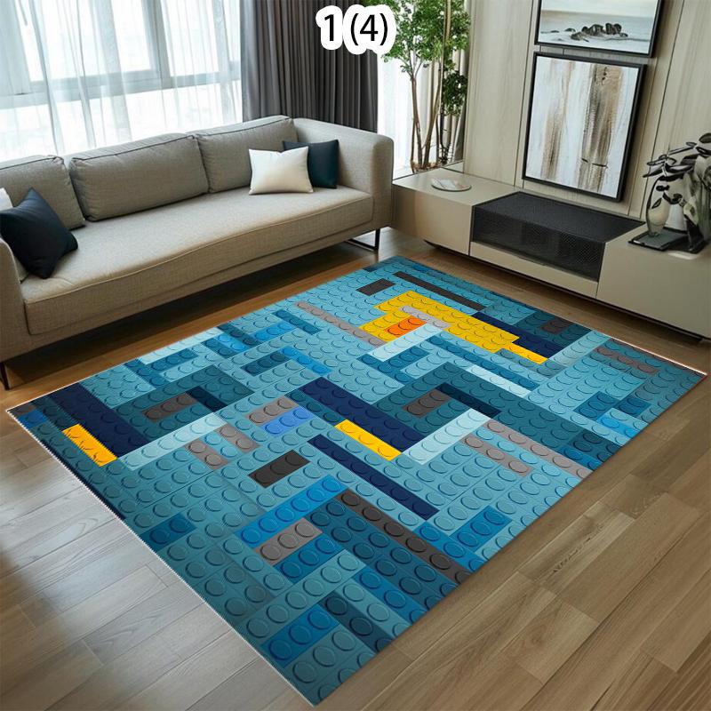Colorful Building Blocks Carpet Mat Rug Creative Puzzle Design Home Decoration for Kids Room Playroom Living Room Bedroom Decor