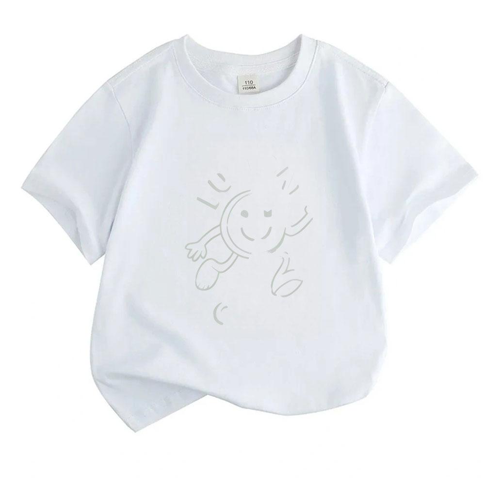 Toddler Boys Girls 100% Cotton Crew Neck Short Sleeve T-Shirt, Cute Winking Smiling Sun Cartoon Print Casual Breathable Summer Tee for Little Kids Dai