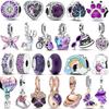 New 925 Sterling Silver Purple Murano Bead Pansy Flower Dangle Charm Fit Original Brand Bracelet And Necklace 925 Jewelry Gift