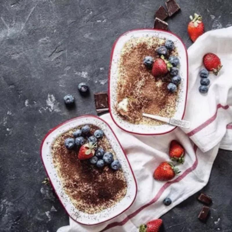 Ретро эмалированный прямоугольный поднос – Красный и синий ободок, тарелка для выпечки и обеда для домашнего использования