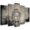 Five Piece Picture Canvas Print Buddha Zen Feng Shui Grey