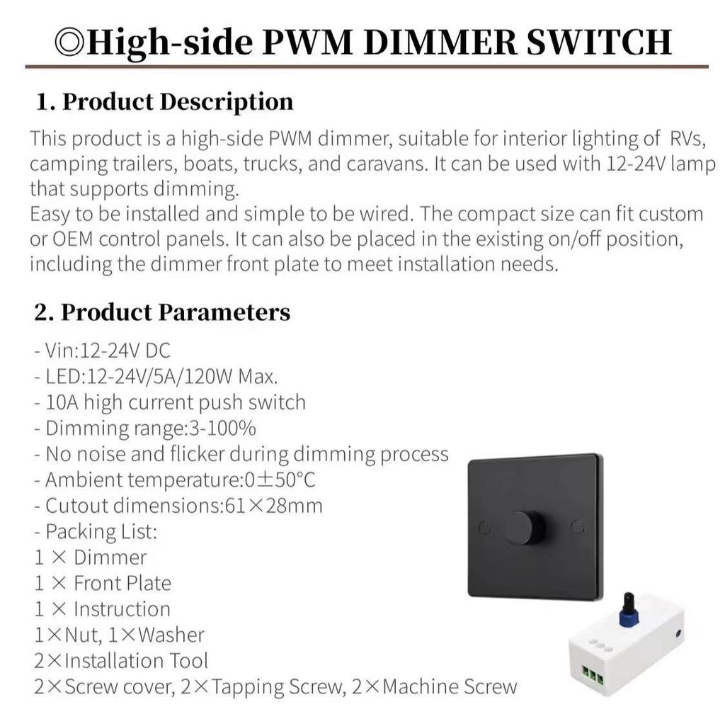 12V/24V LED Dimmer Switch Panel for Yacht/RV Downlights