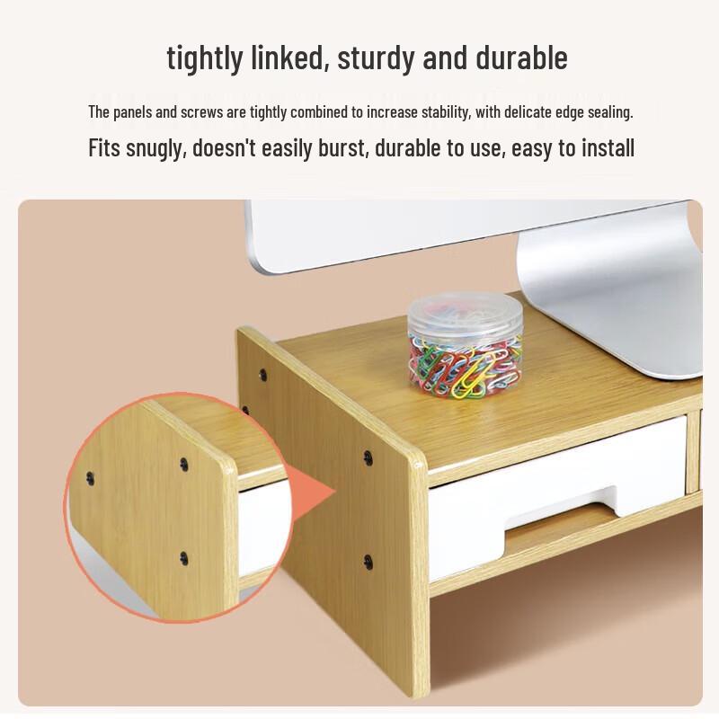 Bamboo Wood Monitor Riser with 3 Drawers