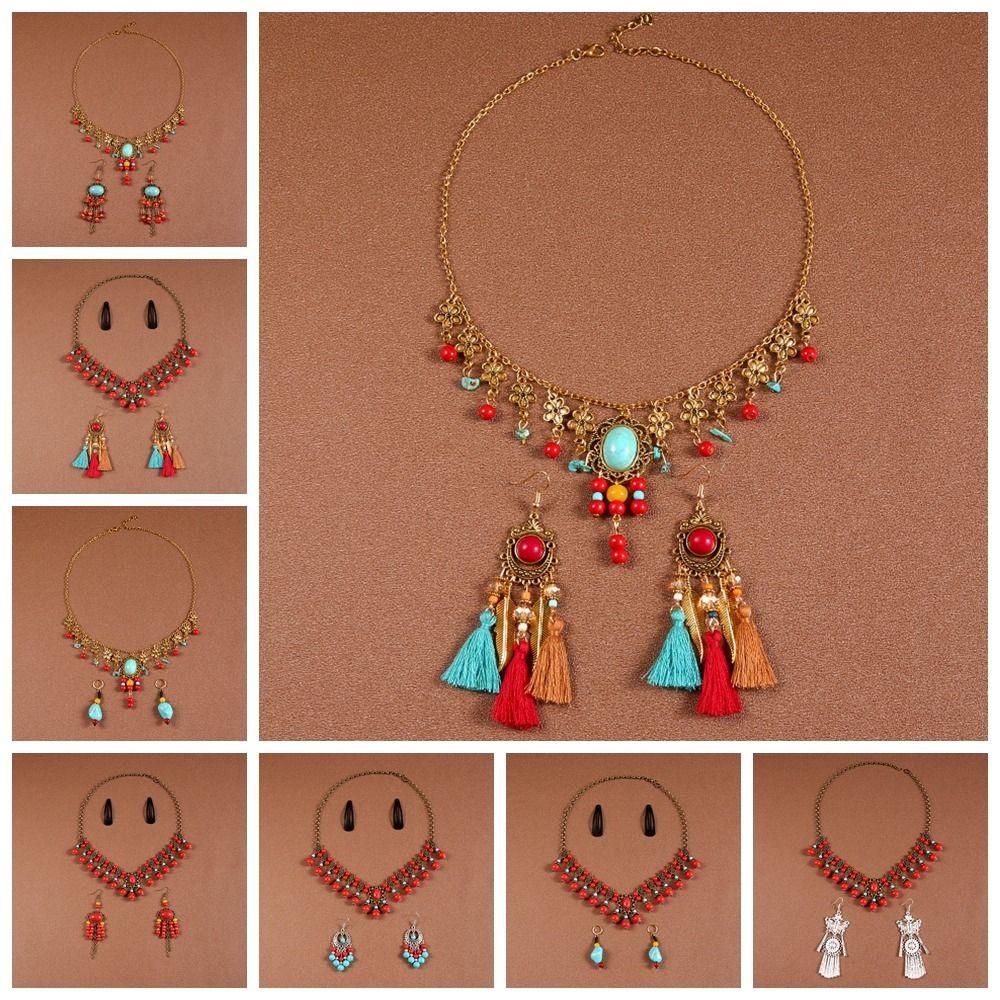 Этнический Стиль Этнический Стиль Цепочка на Лоб Серьга Бусины Кисточки Повязки на Голову Фестивальные Головные Украшения