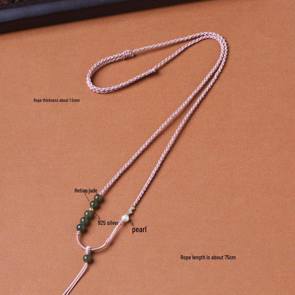 Плетеной вручную регулируемый кулон-ожерелье из нефрита Хетан