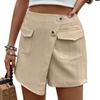 2025 Лето Женские Тонкие Короткие Секции С Высокой Талией Карманы Однотонный Материал Легкий Асимметричный Дизайн Кюлоты