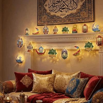 10/20 светодиодных гирлянд EID Mubarak на батарейках, светодиодная масляная лампа из кованого железа, разноцветное освещение, лампа-луна, звезда, замок